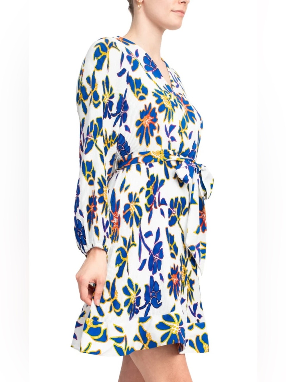 Taylor Floral Mini Dress S White Sapphire V‎ Neck Flare Party Dress - Picture 10 of 10